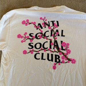 Anti Social Social Club White Tee with Pink Blossom Design